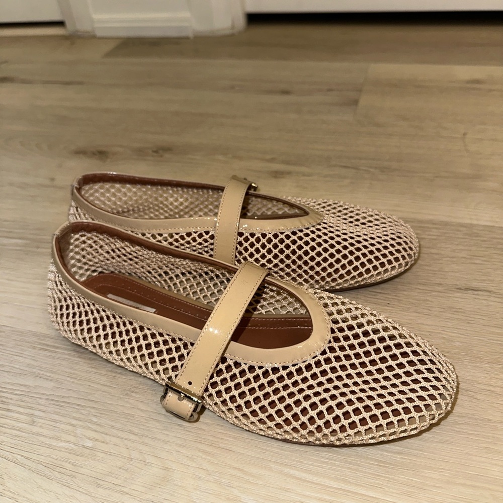Tan Mesh Mary Jane Flats